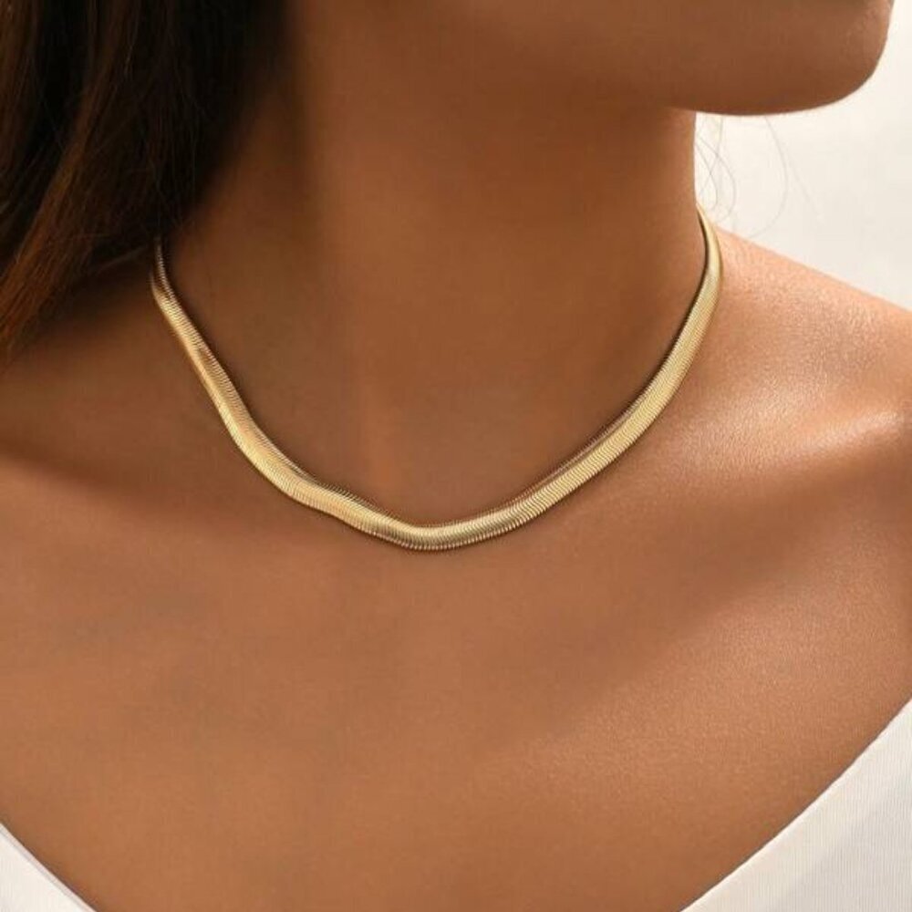 18K Gold Filled Herringbone Chain Necklace